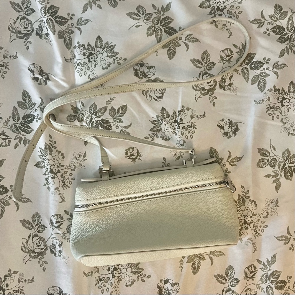 Off White Leather Small Adjustable Crossbody Bag Silver Hardware Lined